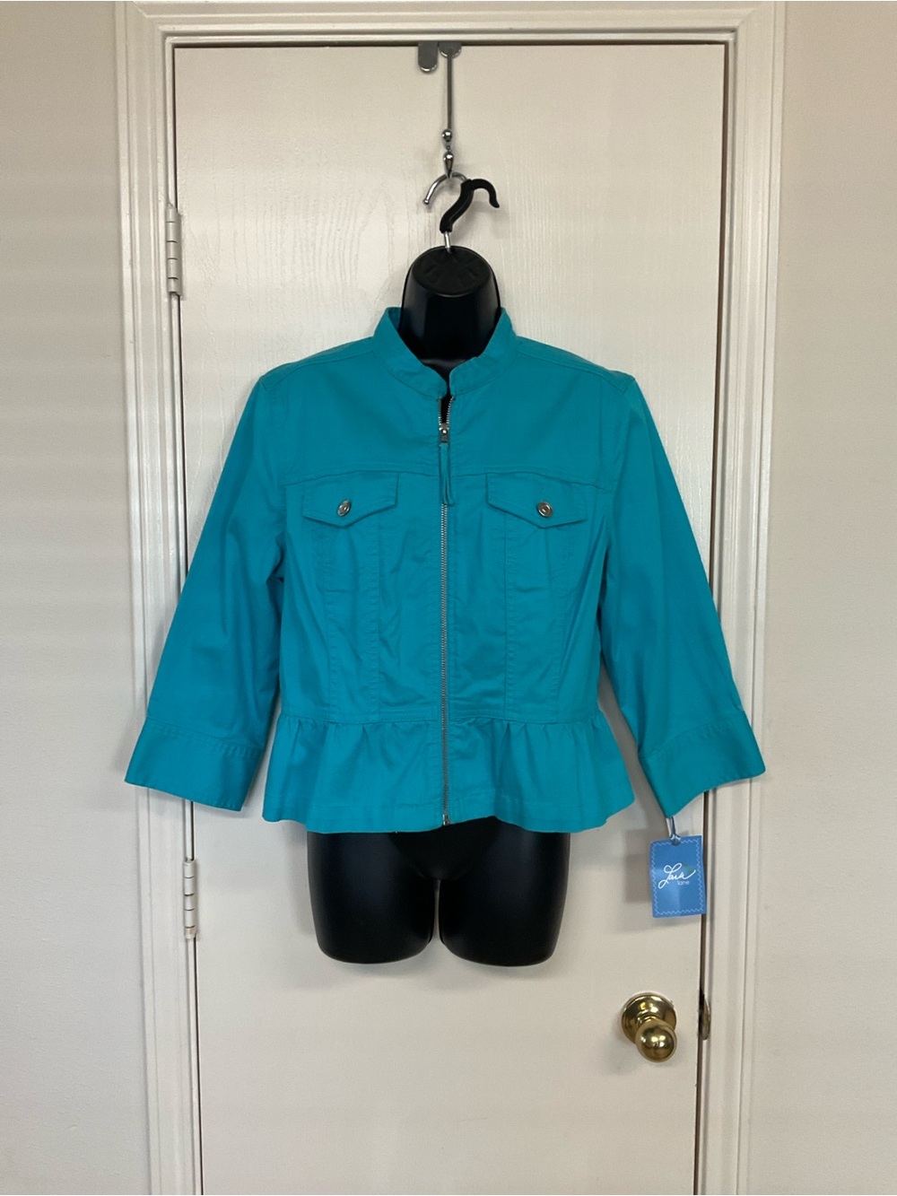 Lara Lane Teal Peplum Zip Jacket